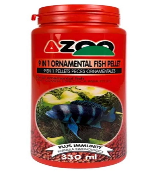 9 en 1 alimento ornamental fish pellet azoo 330 ml. - Pet Lovers MTY