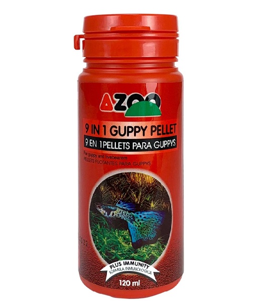 9 en 1 guppy pellet azoo 120 ml. - Pet Lovers MTY