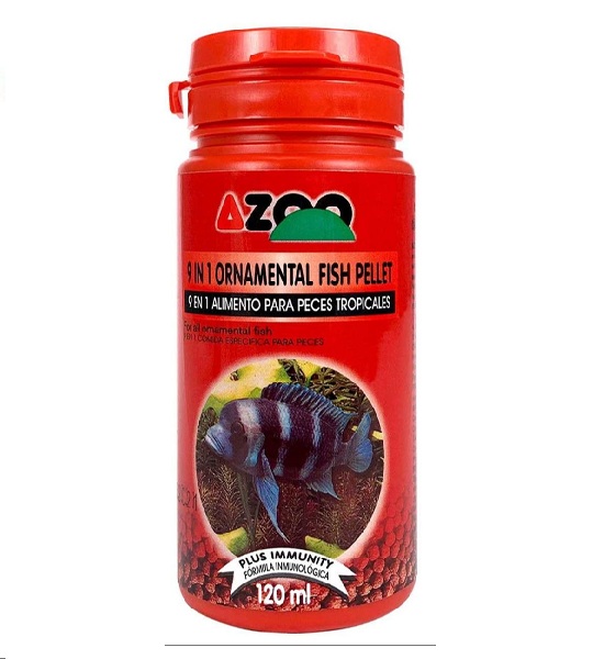 alimento premium 9 en 1 goldfish pellet azoo 120 ml. - Pet Lovers MTY